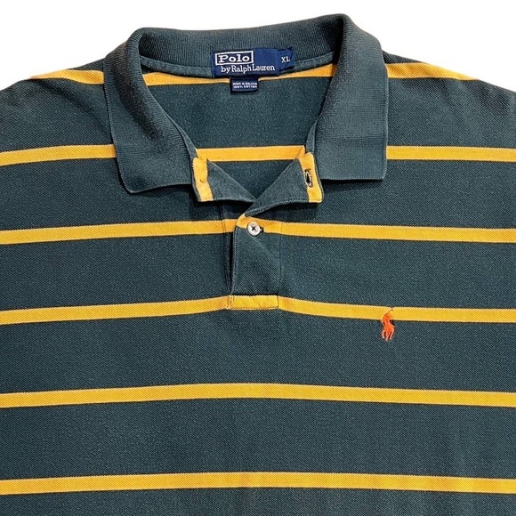 Polo Ralph Lauren Other - Polo Ralph Lauren Green Yellow Stripe Orange Pony Polo Shirt 100% Cotton Size XL